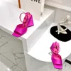 Attico piper 115 tıknaz topuklu ayak bileği sargısı sandaletler fuşya saten blok topuk yüksek topuklu ayakkabılar slaytlarda açık ayak parmakları ayakkabı kadınları lüks tasarımcılar fabrika ayakkabı