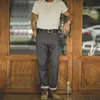 Maden Men Denim American Retro HBT Grey Jeans Straight Leg Slim Stripe Long Pants Amekaji Cotton No Elastic Bottom Trousers 220325