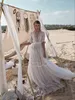 vestido de novia aline Beach Wedding Dresses with Half Sleeve 2022 Fairy Tulle Sweep Train Lace Bohemian Outdoor Bridal Gowns