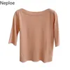 Neploe Cotton Basic TシャツソリッドOネックハーフスリーブ女性トップスマーカジュアルスリムフィットレディースティー1C093 220402