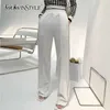 TWOTWINSTYLE Pantaloni casual bianchi con diamanti per le donne Pantaloni a vita alta elastici solidi e minimalisti Pantaloni femminili moda estate 211218