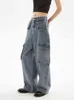 Lavé Bleu Rétro Multi-sac Jeans Femmes D'été Nouvelle Américaine Droite Lâche Large Jambe Unisexe Salopette Denim Pantalon Femme T220728