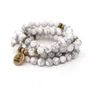 Очарование браслетов 8 мм белые шарики из бусин -бусин браслет или ожерелье Lotus Buddha Om Чакра Молитва йога 108 Mala Braceletcharm Kent22