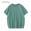 WAVLATII Women 100% Cotton T shirts Female Green Fashion Oversized Streetwear Short Sleeve Tees Tops for Summer WT2201 220408