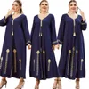 Ethnic Clothing Muslim Abaya Embroidery Long Dress Dubai Turkish V-neck Casual Loose Maxi Women Robe Arab Kaftan Middle East Islamic Gown