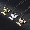 Colares de pingentes de pingente Hanukkah Lâmpada Colar Colar Chanukah Menorah em forma de jóias de aço inoxidável Candlestick Women237p