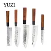 YUZI Kitchen knives 6Pcs set Forged Chef Japanese Kiritsuke Knife Meat Cleaver Slicing Utility Cooking Tool