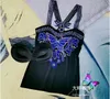 Fashion Women's padded Gemstones Camisole Femme Lady Shiny Bling Camis Women Rhainstones Butterfly Tanks Tops 220316