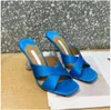 shoe high heeled Slippers for womens satin sandals Designer Rhinestone studded heel dress shoe top quality Genuine Leather sole sandal 10CM Abnormal Heels