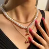 Ketten Boho Kristall Herz Kirsche Anhänger Perle Choker Halskette für Frauen Mehrschichtige Schmetterling Goldkette Halsketten Trendige Schmuckketten