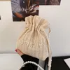 HBP Straw Crossbody väskor Kvinnor pochette axelväska handväska avtagbar pärlkedja dragkoppling koppling hink axillär väska sommarstrandsäck pärlor mini totes