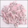 Artes e Ofícios Bk Pedra Natural Quartzo Rosa Charms Pingente de Cristal Rosa Coluna Hexagonal Pingentes Colar Jóias Sports2010 Dhdao