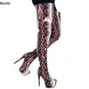 Rontic Yeni El Yapımı Kadın Bahar Uyluk Çizmeler Yan Fermuar Stiletto Topuklu Yuvarlak Ayak Muhteşem Yılan Kulübü Ayakkabı ABD Boyutu 5-20
