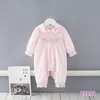 Spring Family Matching Sisterkläder Långärmar Pink Floral Romper Dress with Sashes Cute Outfits E9188 220426