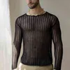 Siyah seksi fishnet tişörtle gören erkekler 2022 marka uzun kollu şeffaf t gömlekler erkek parti gece kulübü gösterisi tişört homme homme l2289h