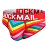 Mutande Intimo uomo Slip elasticizzato a righe arcobaleno Bikini ad asciugatura rapida Slip anca elasticizzato per uomo gay con custodia 3D Mutande