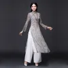 Roupas étnicas Aodai Vieam Cheongsam Qi PAO Vestido chinês para mulheres linho de algodão tradicional elegante ao Dai Oriental Qipaoethnic