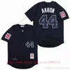 Film Vintage Baseball-Trikots trägt genähte 44 HankAaron Alle genähten Namen Nummer Away Atmungsaktive Sport Sale Hochwertiges Jersey