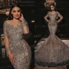 Customize Mermaid Evening Dress See Thru Lace Sequined Women's Luxury Prom Gowns Feathers Train Elegant Formal Party Dresses