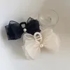 Słodka siatka Tiul Big Bow Hair Clips dla kobiet biały czarny bownot perłowy zacisk do włosów akcesoria