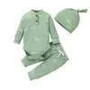 Baby menino garotas conjuntos de roupas de impressão solar Design de botão com manga longa com mangas compridas calças elásticas e tampa 1057 E3