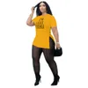 2022 Летние трексуиты Женщины с коротким рукавом Sexy Plus Размер Двухфустный набор набор набор букв напечатанный футболку сетки ясных йоги брюки 4xL одежда