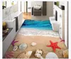 Custom photo flooring wallpaper 3d Wall Stickers Modern Seaside Beach Sea Wave Shell Living Room 3D Floor Painting walls papers home decoration