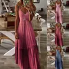 Casual Dresses 2022 Kvinnors Mode Sexig Klänning Lös V-Neck Gradient Solid Färg Halter Spaghetti Straps Cross Maxi Lång