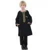 Ensembles de vêtements garçons musulmans col rond islamique bouton brodé manches longues Thobe et pantalon costume boléro arabe enfants robe Caftan SetCl