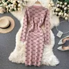 Knitted Sweater Dress Women's Autumn Winter New Fashion Retro Round Neck Jacquard Tight Package Hip Vestidos