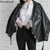 Mozuleva outono retro macio de couro puil pun feminino punk casaco feminino V pescoço moto moto motociclista zíper de zíper o sobretudo 210908
