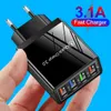 Универсальный адаптер QC EU US UK Plug 3.0 USB 4 Ports Wall Mobile Phone Fast Charger Home Wall