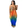 LEOPARD Rainbow Print Cami Maxi Dress Mulheres roupas de verão Mulher casual gradiente longa colorida vestidos com bolsos