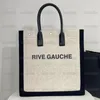 Rive gauche çantası çizgili tuval deri tote saman büyük plaj çanta kadın bayanlar lüks tasarımcılar üst tutamak tuval alışveriş çantaları çanta