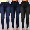 Vintage Skinny double boutonnage Taille Haute Crayon Jeans Femmes Slim Fit Stretch Denim Pantalon Pleine Longueur Denim Pantalon Serré 88 220701