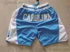 Shorts de basquete 1789 North University Carolina com bolso com zíper e saltos de alcatrão moletom masculino azul branco respirável calças masculinas