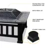 US stock Multifunctional Fire Pit Table 32in 3 in 1 Metal Square Patio Firepit Table BBQ Garden Stove with Spark Screen Cover Log Grate and Poker for a43 UI-JYL-3004-MBK