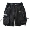 EFUNGAL Hip Hop Knee Length Pocket Reflective Stripe Summer Shorts Men Fashion Streetwear Loose Jogger Male Urban 220318