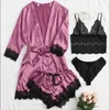 레이스 브래지어 팬티 잠옷 반바지 Loungewear 4Pcs 세트 여자 홈 nightdress 세트 속옷 편안한 부드러운 하루 느슨한 잠옷 피부 친화적 인 섹시한 잠옷