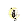 PinsBrooches Takı Ay Siyah Kedi Emaye Kadınlar Için Broş Pin Moda Elbise Ceket Gömlek Demin Metal Broş Pins Rozetleri Promosyon Dhx2L