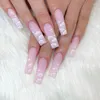 False Nails 24pcs/set Coffin Fake Nude Pink Cloud Butterfly Decal Ballerina Faux Full Nail Art Tips Detachable Long Press On Prud22