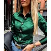 Blusas Femininas Camisas Femininas Imitate Leather 2022 Elegante Single Breasted Pu Shirt Moda Feminina Lapela Manga Comprida Casual