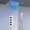 20x14 Zoll LED -Duschkopf Niederschlag Wasserfall Decke eingebettete Badezimmer Thermostatische Duscharmatur Set
