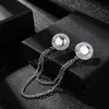 Korean Retro Rhinestone Round Crystal Collar Pin with Chain for Men's Shirt Brooch Tassel Lapel Pins Luxury Jewelry Accessories