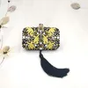 European and American style embroidered party evening bag handmade diamond black tassel clutch