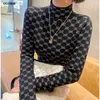 Il maglione dolcevita elasticizzato da donna mantiene caldo il pullover lavorato a maglia a coste con lettera O Y2k top punk di nuova moda per l'autunno e l'inverno