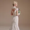 Sexy Mermaid Wedding Dresses High Neck Lace Appliqued Beach Backless Strapless Bridal Gown Real Pictures CPS1990