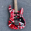 Guitarra eléctrica Edward Eddie Van Halen Blanca Blanca Fuera roja Reliquia pesada Maple Floyd Rose Tremolo Nuez de bloqueo Cuerpo de madera de caoba