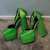 여성용 여름 성격을위한 울트라 하이힐 플랫폼 샌들 라인 스톤 장식 실크 직물 상단 신발 220711
