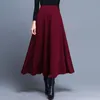 Kjolar hög midja veckad elegant kjol vin röd svart fast färg långa kvinnor faldas saia 5xl plus size ladies jupeskirts